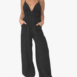 NWT black washed tencel denim jumpsuit size M